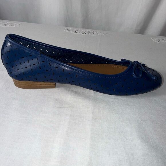 Nautica Navy Blue Perforated Ballet Flats | Bow Accent Slip-On Shoes | Casual Co - Picture 7 of 11